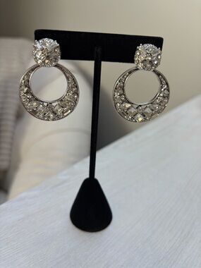 Silver Crystal Open Circle Drop Earrings - Women Jewelry